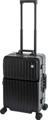 Produktbild von Travelhouse Roma Handgepäck Koffer, Vortasche mit TSA, Powerbank Anschluss, Alu-Rahmen, Hartschale, Trolley, Schwarz, 55x35x23 cm
