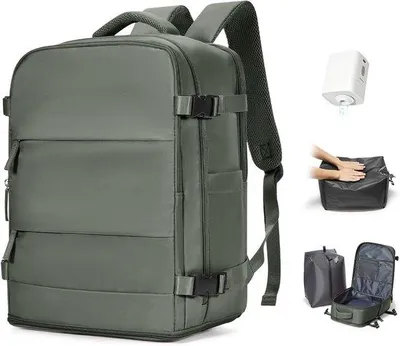 Obrázek produktu pro Vakuový batoh 40x30x20 cm s pumpou, vodotěsný batoh na notebook vhodný do letadla, jako příruční zavazadlo pro společnosti Ryanair, Wizzair, Vueling, Easyjet, pojme notebook o velikosti 16 palců