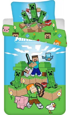 Zdjęcie produktu dla Pościel bawełniana Minecraft Outdoor Mobs 140 x 200, 70 x 90 cm