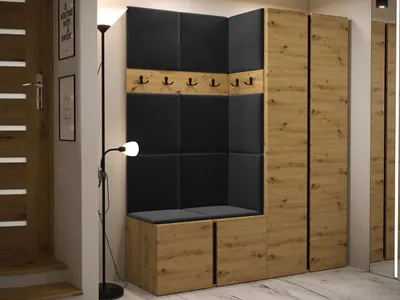 Obrázok produktu pre Predsieňová stena s čalúnenými panelmi 42x42 SELAND 3 - dub artisan / čierna