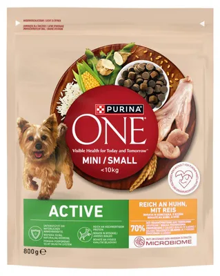 Produktbild von PURINA ONE Mini/Small Active Adult Hundefutter, Huhn & Reis, kleine Hunde 800 g