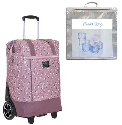 Produktbild von Punta Big Wheel Einkaufsroller Shopper Einkaufswagen Shopping Trolley Einkaufstrolley Trolly große Räder 10303-5700 Flower Rose Rosa + Thermo Tasche