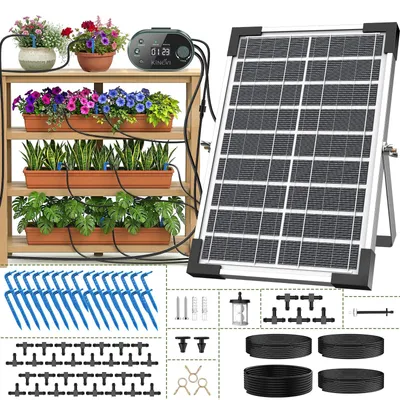 Solar-Bewässerungssystem, 30 m Schlauch, 30 Tropfer, 22 Modi, Timer