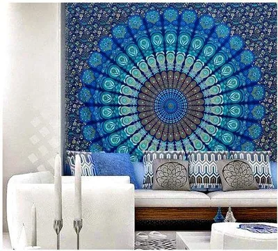 Produktbild von Unyqoos® 100% Bio‑Baumwolle Wandteppich Mandala – Blau, 76×102 cm, weich & hautfreundlich, indisches Handwerk, multifunktionaler Wandbehang für Schlafzimmer & Wohnzimmer