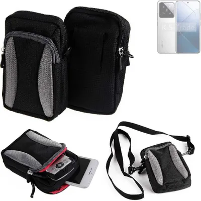 Produktbild von K-S-Trade Holster Schutz Hülle kompatibel mit Xiaomi 14 Handy Hülle Gürteltasche Umhängetasche mit Zusatzfach schwarz