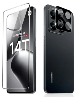 A collage showing a smartphone with a screen protector and a camera lens protector.