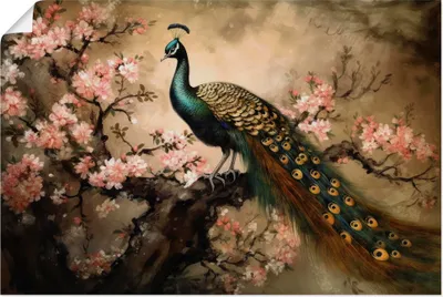 Produktbild von ARTland Poster Pfau und Kirschblüten Größe: 60x40 cm