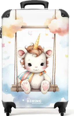 Produktbild von NoBoringSuitcases.com Handgepäck Koffer 55x40x20 cm, Kinderkoffer Tiere: Weißes Babyeinhorn, 36L