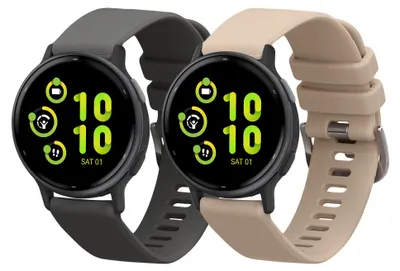 Produktbild von kwmobile 2x Uhrenarmband für Garmin vivoactive 5 / active 5 Armband - Fitnesstracker Band Set aus TPU Silikon - Ersatzarmband Smartwatch - Grau Creme