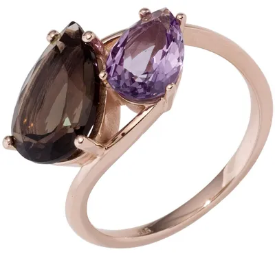 Image de Bague pour femme, avec quartz fumé brun et améthyste violette, en or 585 (or rouge), circonférence intérieure de 52 mm, diamètre approximatif de 16,6 mm