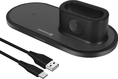 Produktbild von Swissten, Swissten 3in1 Induktionsladegerät iPhone Watch AirPods Schwarz, Schwarz