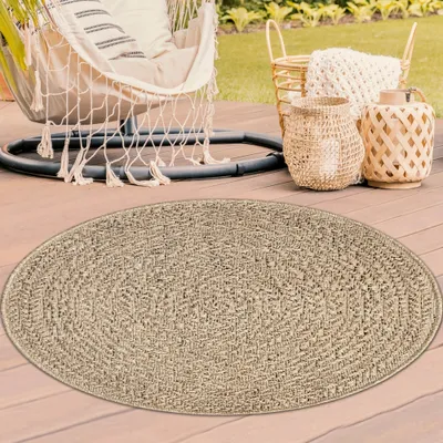 Zdjęcie produktu dla Dywan zewnętrzny o wyglądzie sizalu na balkon, patio i do ogrodu Rozmiar - okrągły 120 cm