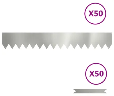 Image de vidaXL Bordure de pelouse, 50 pièces, argent, 100 x 0,05 x 15 cm
