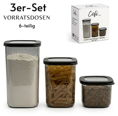 Produktbild von 3er Set Vorratsdosen mit Deckel, luftdicht - Küchen Organizer Aufbewahrungsboxen BPA frei - stapelbare Frischhaltedosen für Lebensmittel und Meal Prep