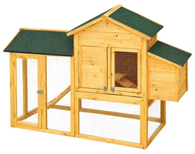 Obrázok produktu pre Kuriňa, voliéra pre hydinu z dreva s výbehom a hniezdnymi boxmi pre 4-6 sliepok, rozmer 168x75x103 cm, prírodná farba/hnedá