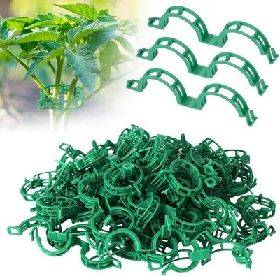 Productafbeelding van Plantclips, 100 stuks - Universele steunklemmen voor tomaten en klimplanten - Kunststof - Groen