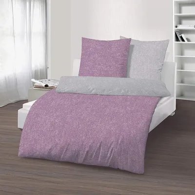 Produktbild von Dobnig Biber-Wendebettwäsche Set 135x200 2tlg. mit 80x80 cm Kissenbezug | Fein-Biber Bettwäsche aus Baumwolle | Uni rosa grau