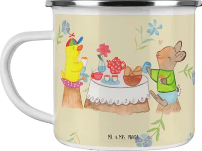 Produktbild von Mr. & Mrs. Panda Pott Ostern Frühstück - Blumig - Geschenk, Osterhase, Hase, Frühling, Emaille Tasse, Becher, Blechtasse, Teetasse, Picknick, Haferl