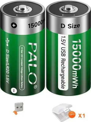 Zdjęcie produktu dla Akumulator w rozmiarze D, ładowanie przez USB typu C, baterie litowo-jonowe, 2 sztuki baterii