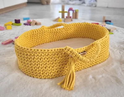 Produktbild von BOHO Babykorb aus Baumwolle - Puppentrage - gelb