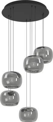 Produktbild von EGLO LED Cluster Hängelampe Hortunas, 5-flammige Pendelleuchte Treppenhaus, dimmbare Deckenlampe, schwarze Esszimmerlampe mit Rauchglas, warmweiß