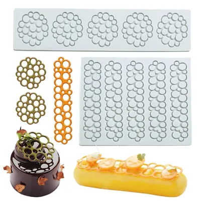 Productafbeelding van 2 siliconen fondantvormen met bubbelmotief, geschikt voor het decoreren van taarten, het maken van harsproducten, zeep en andere knutselprojecten