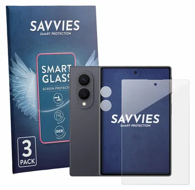 Produktbild von 3x Savvies Schutzglas Folie für Samsung Galaxy Z Fold 8 (Display+Kamera) 9H Panzer Schutzfolie Glas Displayschutz klar transparent