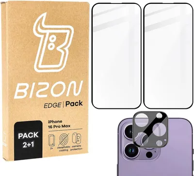 Produktbild von Bizon Edge 2x gehärtetes Bildschirmglas mit Rahmen + Kameraglas Apple iPhone 16 Pro Max
