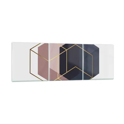 Produktbild von Bilder auf glas - 3 Teile - Sechsecke Modern Gold - 120x40cm - Glasbilder - Wandbilder - Bilder - zum Aufhängen bereit - Wanddekoration aus Glas - Glas Bilder - Wandbild auf Glas - GCA120x40-4691