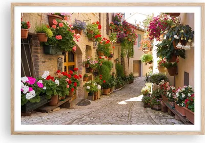 Produktbild von Gerahmtes Poster - Rahmen in heller Eiche - Blume Straße Haus - 91,5x61 cm - Wand Bild - Wanddeko - Wandbilder - Wandposter - Bilderrahmen - Bilder - Kunstdruck - Wandbild - P2NAA91x61-3586