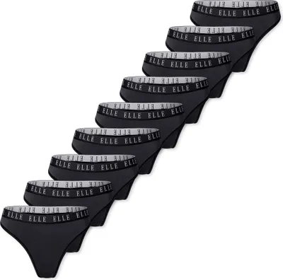 Produktbild von ELLE Damen Tanga Logo 9-Pack black - Größe L