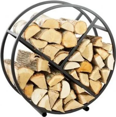 Image de Range-bûches rond DIEGO en acier noir 80 cm