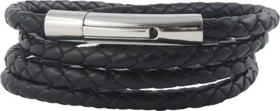 Zdjęcie produktu dla Skórzany naszyjnik 5 mm męski czarny 17-100 cm długości z zapięciem dźwigniowym srebrny pleciony, długość: 50 centymetrów