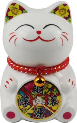 Produktbild von Keramik Spardose Glückskatze Schriftzeichen Modell 01 weiß 12cm Porzellan Maneki-Neko
