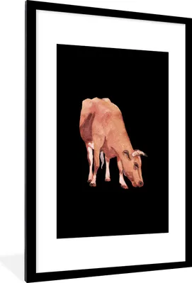 Produktbild von MuchoWow® MuchoWow® Gerahmtes Poster Kuh - Braun - Schwarz 60x90 cm - Poster mit zchwarzem Bilderrahmen - Dekoration - Wandposter Wohnzimmer - Hochwertig