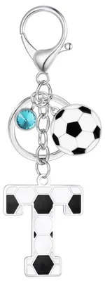 Productafbeelding van Voetbal Sleutelhanger met Letter T en Blauw Kristal