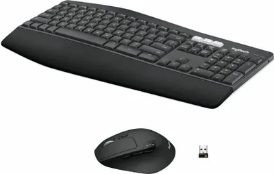 Produktbild von Logitech 920-008219, Volle Größe (100%), Kabellos, RF Wireless + Bluetooth, QWERTY, Schwarz, Maus enthalten
