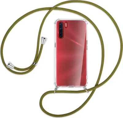 Produktbild von Handykette Backcover-Schutzhülle mit Band (Metall silberfarben) für Oppo A91 / F15 / Reno3 - khaki
