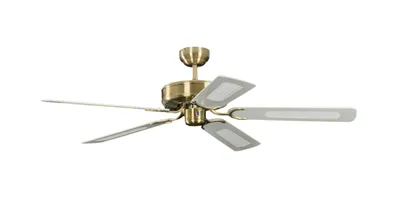 Zdjęcie produktu dla Wentylator sufitowy Potkuri mosiądz antyczny / biały 132 cm z łańcuszkiem