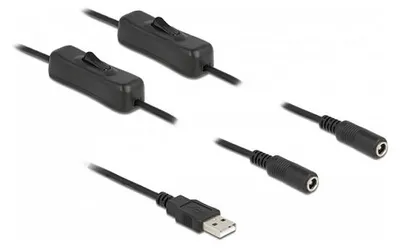 Image de Delock Kabel USB Typ-A Stecker zu 2 x DC 5,5 x 2,1 mm Buchse mit Schalter 1 m