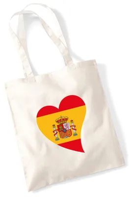 Produktbild von Huuraa Jutebeutel Spanien Flagge Herz 10 Liter Natural Baumwolle Tasche Geschenkidee