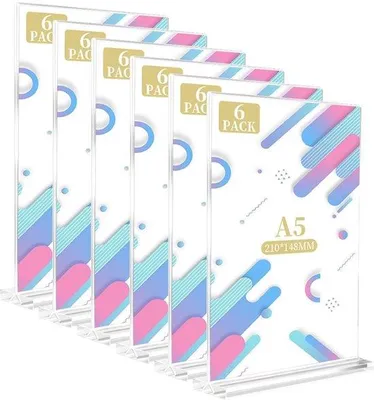 Zdjęcie produktu dla Podstawka pod blat akrylowa, format A5 - przezroczysta, w kształcie litery T - dwustronna - idealna do zdjęć i menu