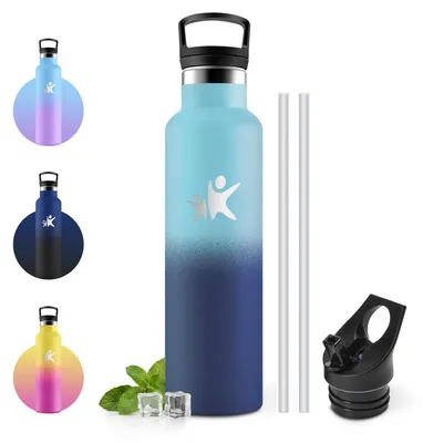 Produktbild von Trinkflasche Edelstahl 750ml, Auslaufsicher mit Strohhalm, Thermosflasche für