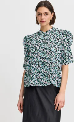 Produktbild von Ichi IXNINA Damen Bluse Shirt Kurzarmbluse mit Knöpfen Puffärmel Regular fit