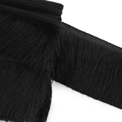 Schwarze Fransenborte, 90mm breit, edle Zierborte zum Verzieren.