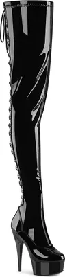Produktbild von DELIGHT-4063 Pleaser Damen Crotch Plateauoverkneestiefel schwarz Stretch Lack
