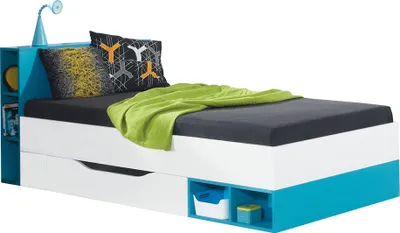 Produktbild von Jugendbett 90x200cm in weiß mit türkis MIJAS-133