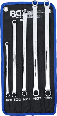 Immagine prodotto di BGS 1187 | Set di chiavi a doppia ghiera | 5 pezzi | extra lunghe | SW 8 - 19 mm | incl. borsa per arrotolamento Tetron | acciaio CV