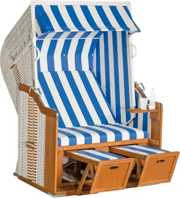 Produktbild von SunnySmart Rustikal Garten-Strandkorb 250 BASIC 2-Sitzer weiß/blau PVC-Stoff