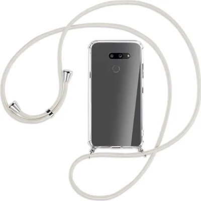 Produktbild von Handykette Backcover-Schutzhülle mit Band (Metall silberfarben) für LG G8X ThinQ - broken white